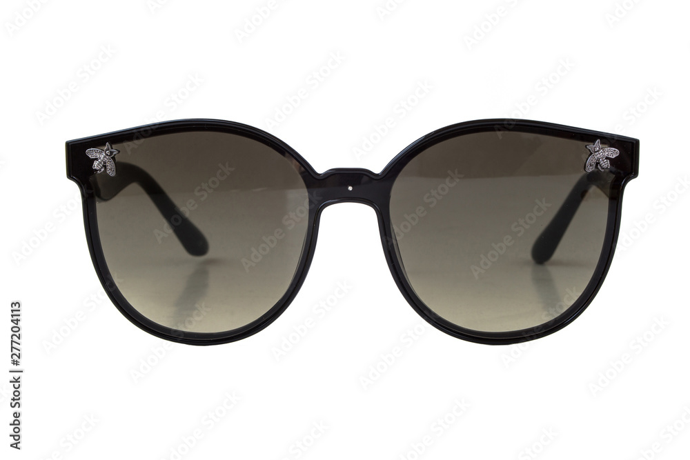 Black round sunglasses with thin frame, Front View Black round sunglasses with thin frame, Front View