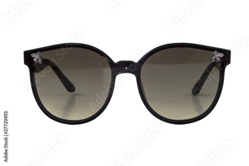 Black round sunglasses with thin frame, Front View