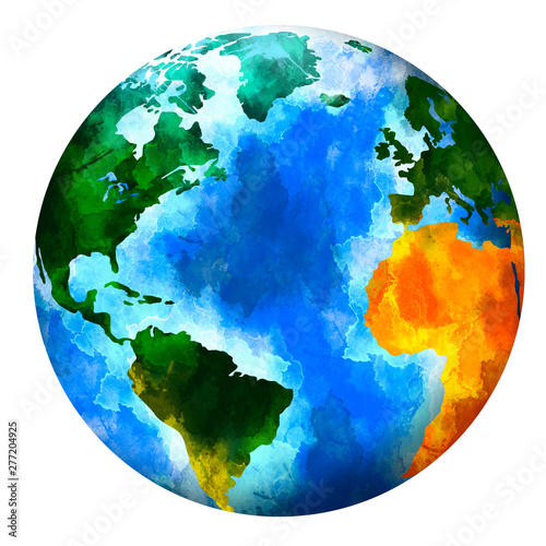 Fototapeta Naklejka Na Ścianę i Meble -  Watercolor planet Earth. Isolated planet on white background. Globe watercolor poster. Earth day card 