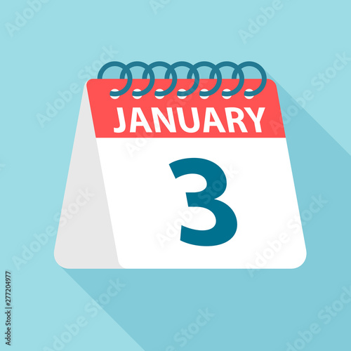 January 3 - Calendar Icon. Vector illustration of one day of month. Calendar Template