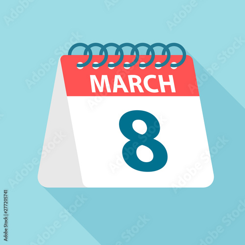 March 8 - Calendar Icon. Vector illustration of one day of month. Calendar Template