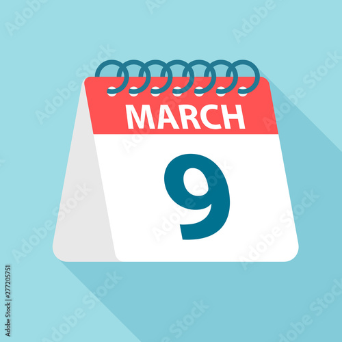 March 9 - Calendar Icon. Vector illustration of one day of month. Calendar Template