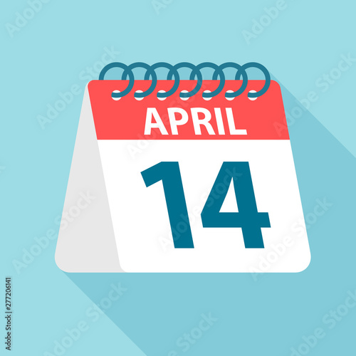 April 14 - Calendar Icon. Vector illustration of one day of month. Calendar Template