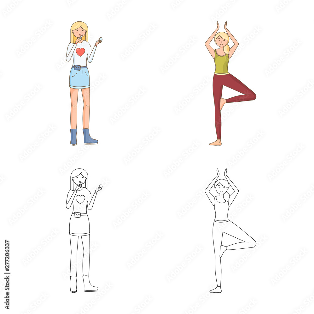 Vector design of posture and mood symbol. Set of posture and female stock symbol for web.