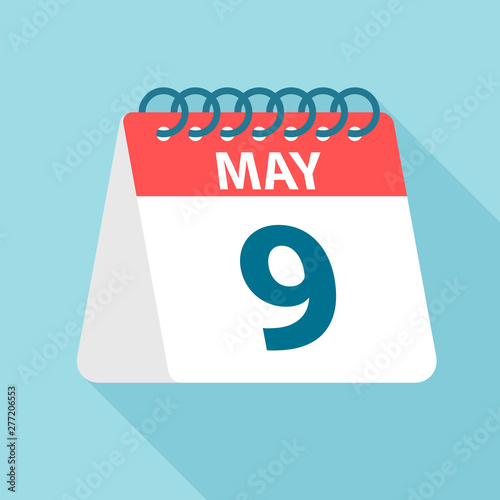 May 9 - Calendar Icon. Vector illustration of one day of month. Calendar Template