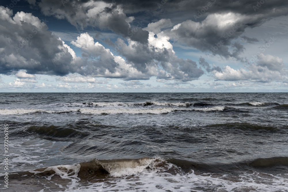 Gray and stormy Baltic sea, Latvia coast.