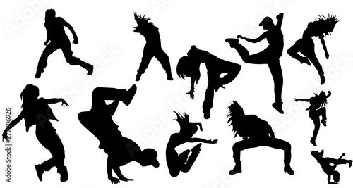 Black and white vector illustration of dancing people