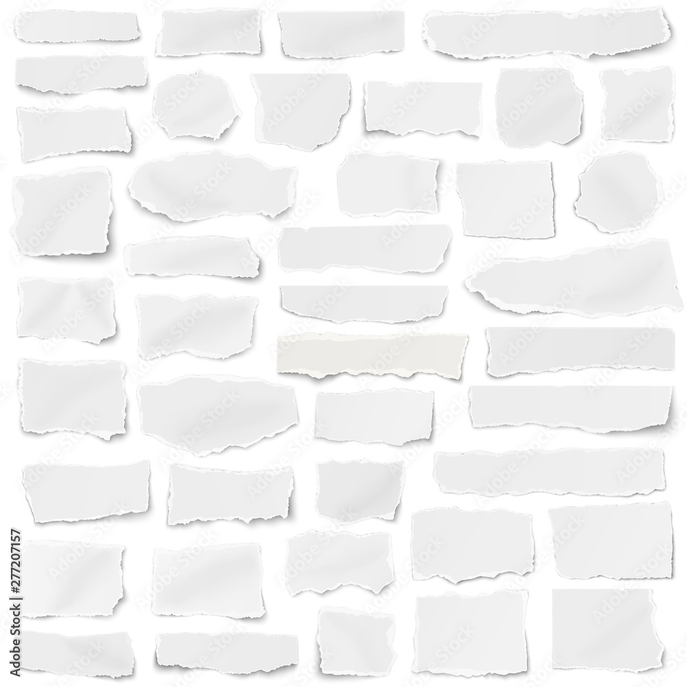 Set of paper different shapes fragments isolated on white background