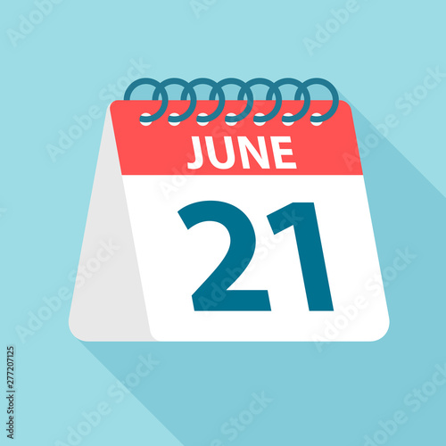 June 21 - Calendar Icon. Vector illustration of one day of month. Calendar Template