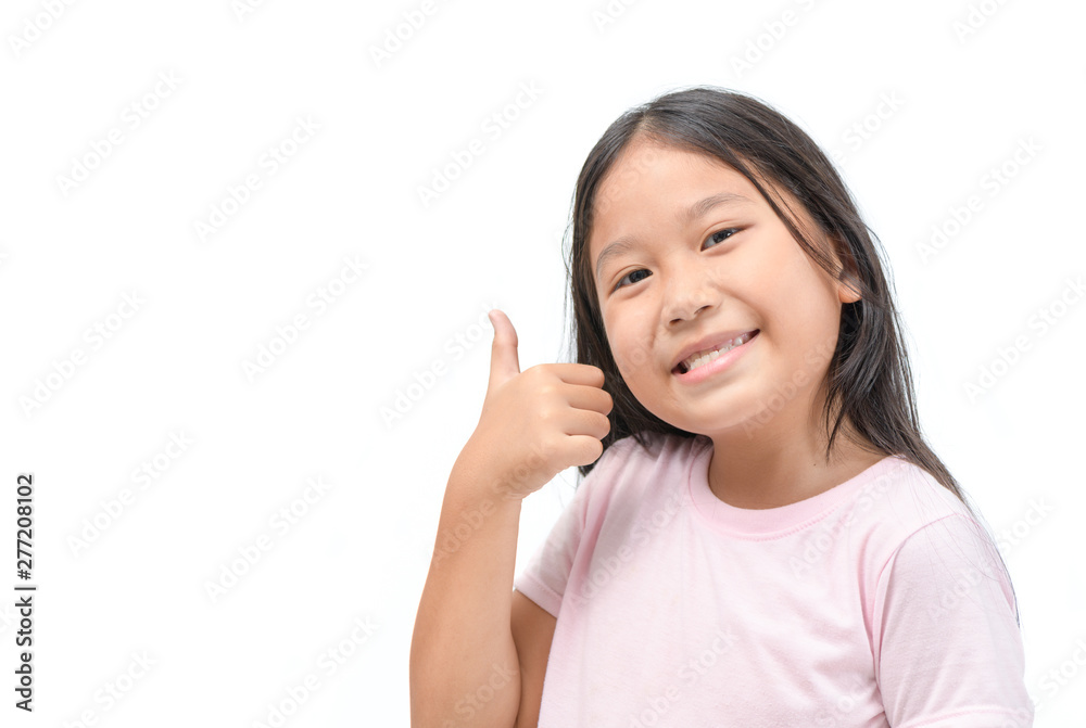 girl showing thumbs up gesture isolated