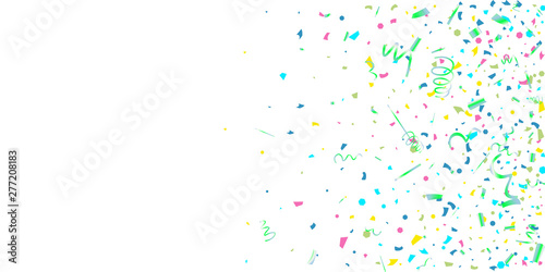 Colorful confetti on white background.