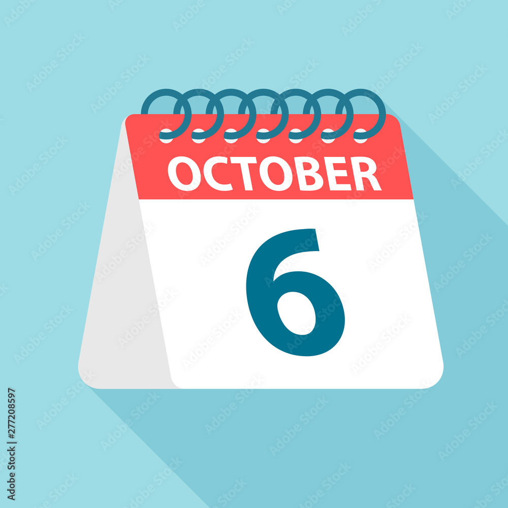 October 6 - Calendar Icon. Vector illustration of one day of month. Calendar Template October 6 - Calendar Icon. Vector illustration of one day of month. Calendar Template