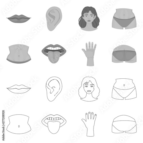 Vector illustration of body and part symbol. Collection of body and anatomy stock vector illustration.