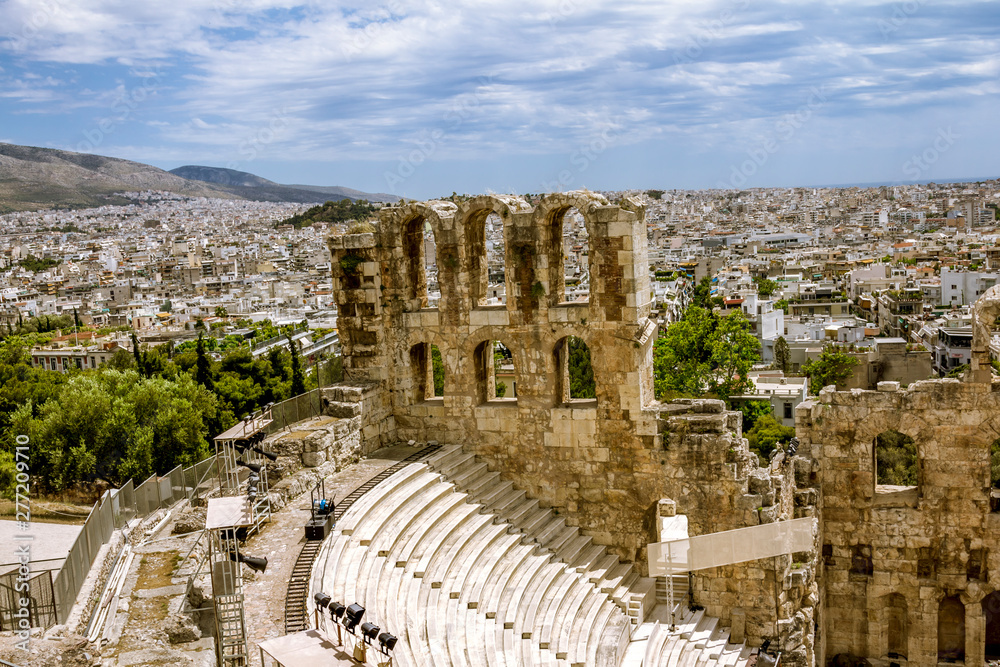 View of the Amphitheatre - the Odeon of Herodes Atticus at the Acropolis in Athens.