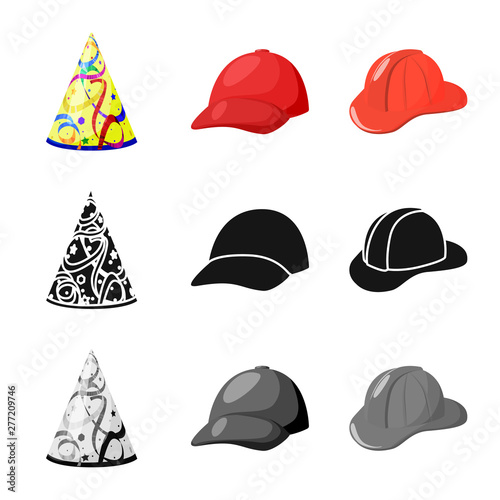 Vector illustration of clothing and cap icon. Collection of clothing and beret vector icon for stock.