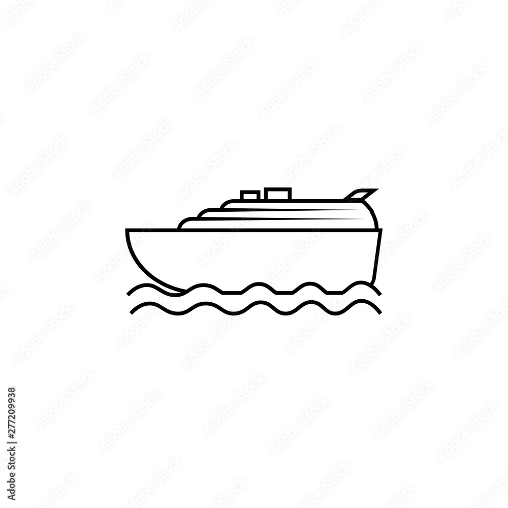 Vector abstract illustration of logo for Cruise Ferry Vessel on blue background, side view.