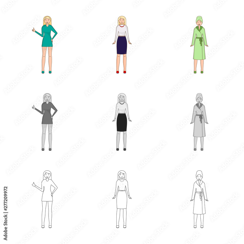 Vector illustration of posture and mood symbol. Collection of posture and female vector icon for stock.