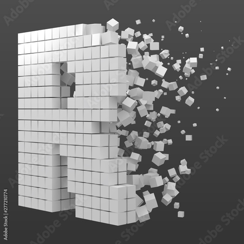 letter R shaped data block. version with white cubes. 3d pixel style vector illustration.