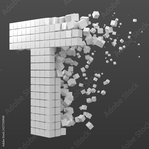letter T shaped data block. version with white cubes. 3d pixel style vector illustration.