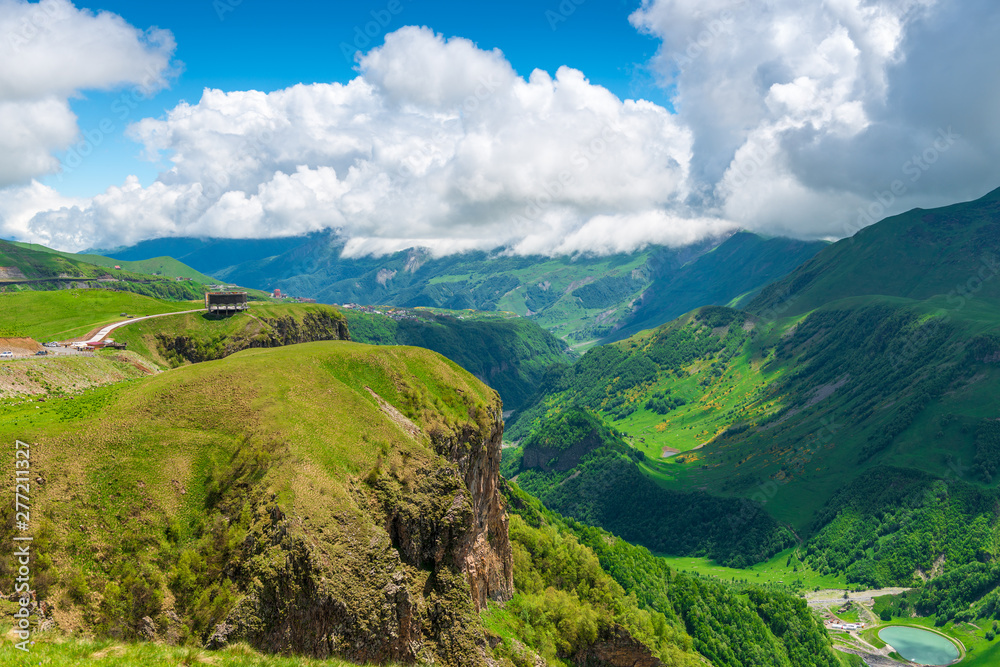 Fototapeta premium Scenic canyon, Arch of Friendship of Peoples Observation point in Georgia on the Georgian Military Highway