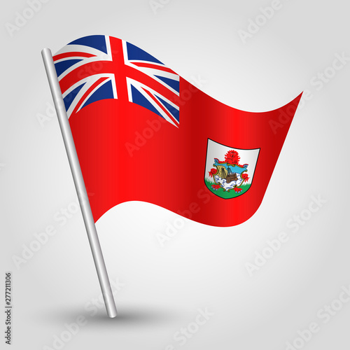vector waving simple triangle bermudian flag on slanted silver pole - symbol of bermuda with metal stick