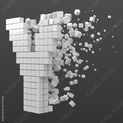 letter Y shaped data block. version with white cubes. 3d pixel style vector illustration.