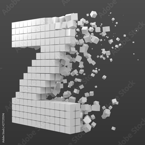 letter Z shaped data block. version with white cubes. 3d pixel style vector illustration.