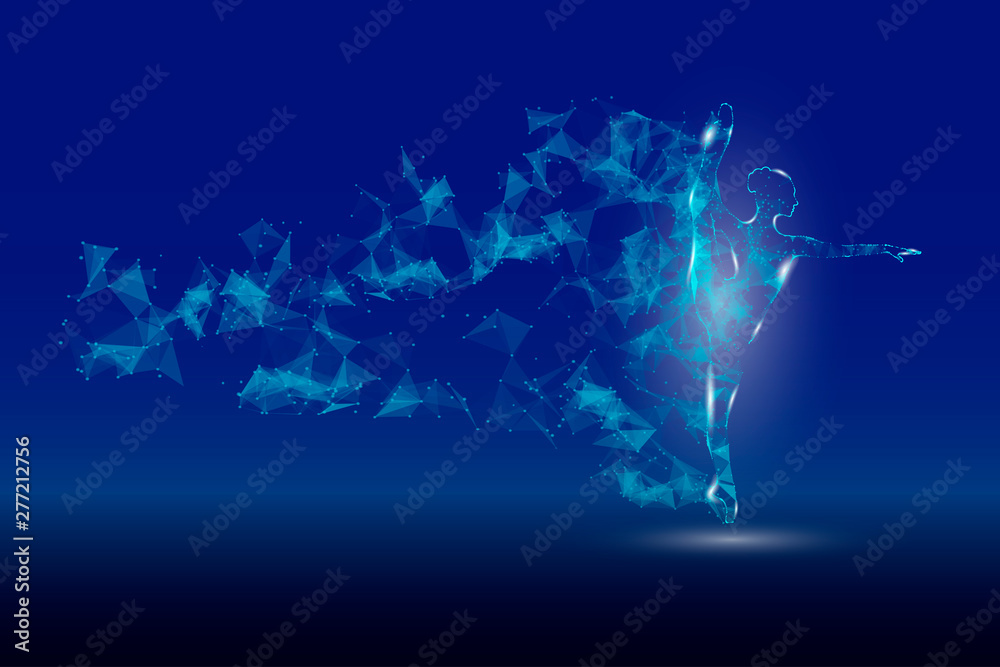 Silhouette dancing girl. Abstract image of a polygonal triangle model.Starry sky. Low poly design. Vector EPS 10. Silhouette dancing girl. Abstract image of a polygonal triangle model.Starry sky. Low poly design. Vector EPS 10.