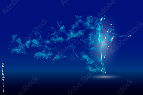 Silhouette dancing girl. Abstract image of a polygonal triangle model.Starry sky. Low poly design. Vector EPS 10.