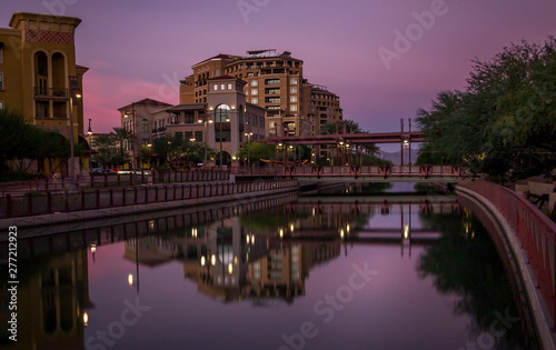 Pink sunset in Scottsdale, Arizona over the canal photo