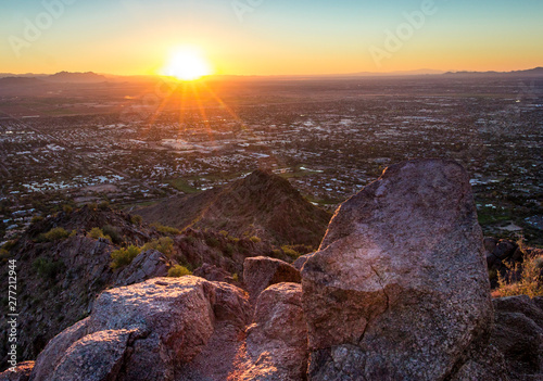 Sunset view from Camelback Mountain in Phoenix, Arizona photo