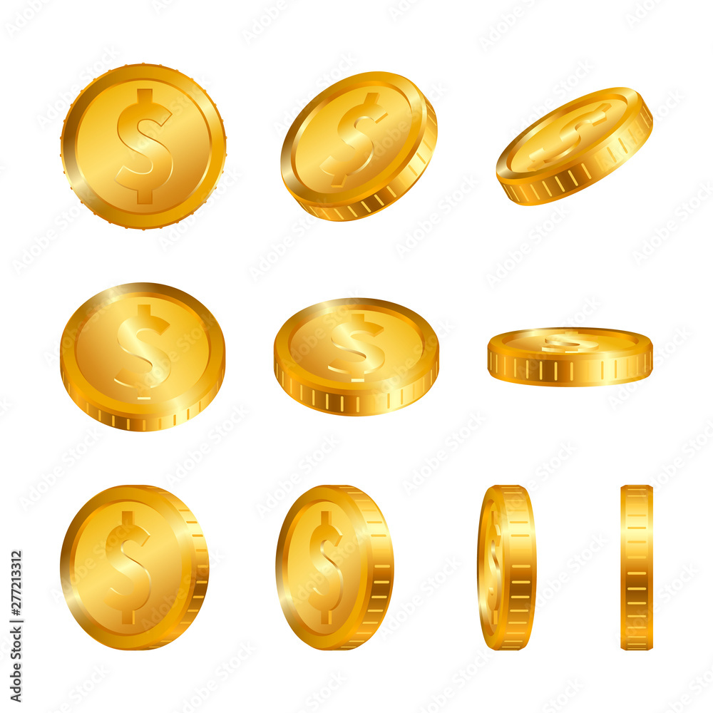 Dollar Gold coins isolated on white background. Vector illustration