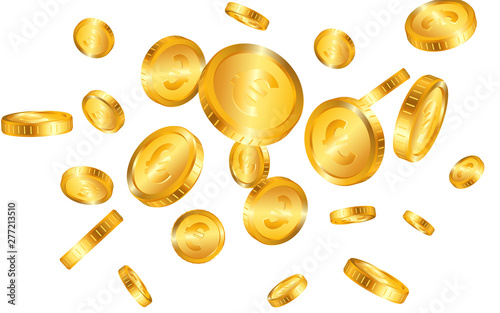 Euro Realistic gold coins explosion isolated on white background. Vector illustration