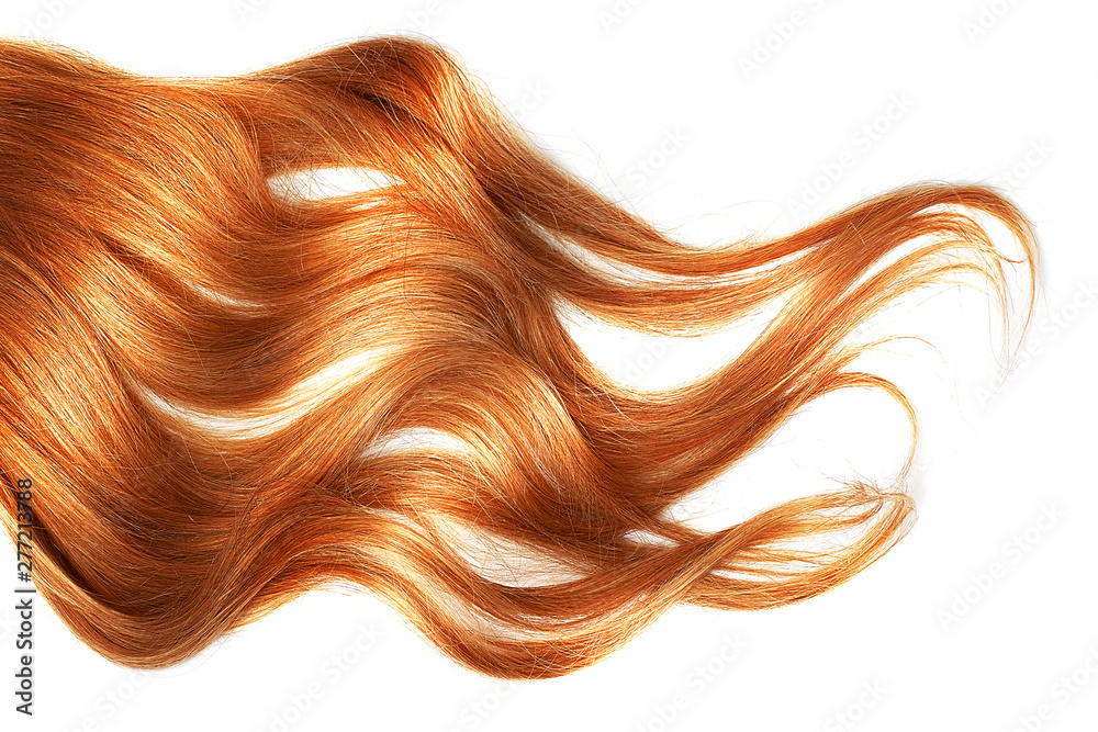Red wavy hair isolated on white background - obrazy, fototapety, plakaty 