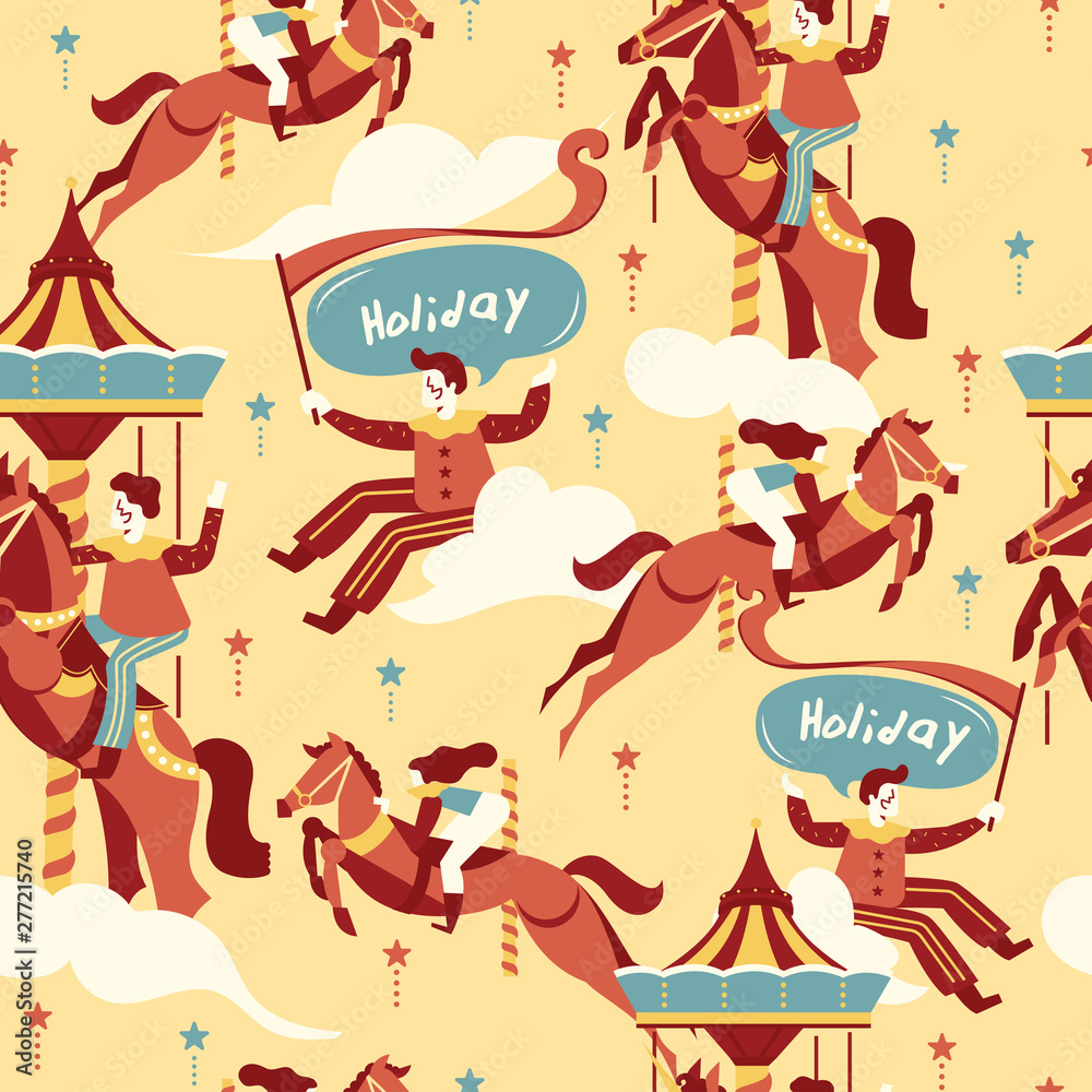 Seamless Pattern : Boy and girl in carnival /amusement park concept with magical elements : Vector Illustration Seamless Pattern : Boy and girl in carnival /amusement park concept with magical elements : Vector Illustration