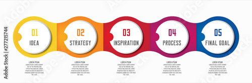 Colorful infographic in five steps 5 options with room for text in different colors.