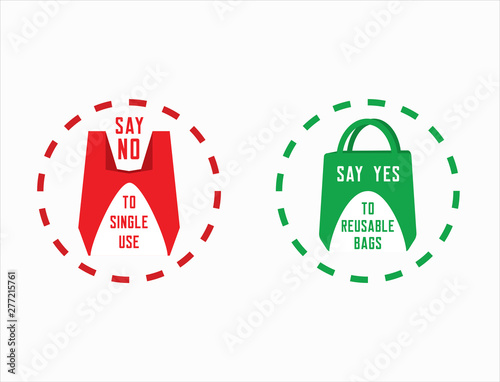 Say no to Single use plastic bags! Global warming pollution effect concept. Flat vector icon design. Keep our oceans clean from microplastic.