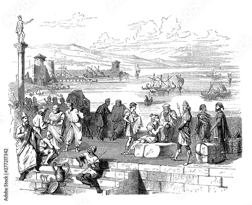 Картината върху платно Antiquity: trade and commercial maritime traffic in an old Mediterranean harbor