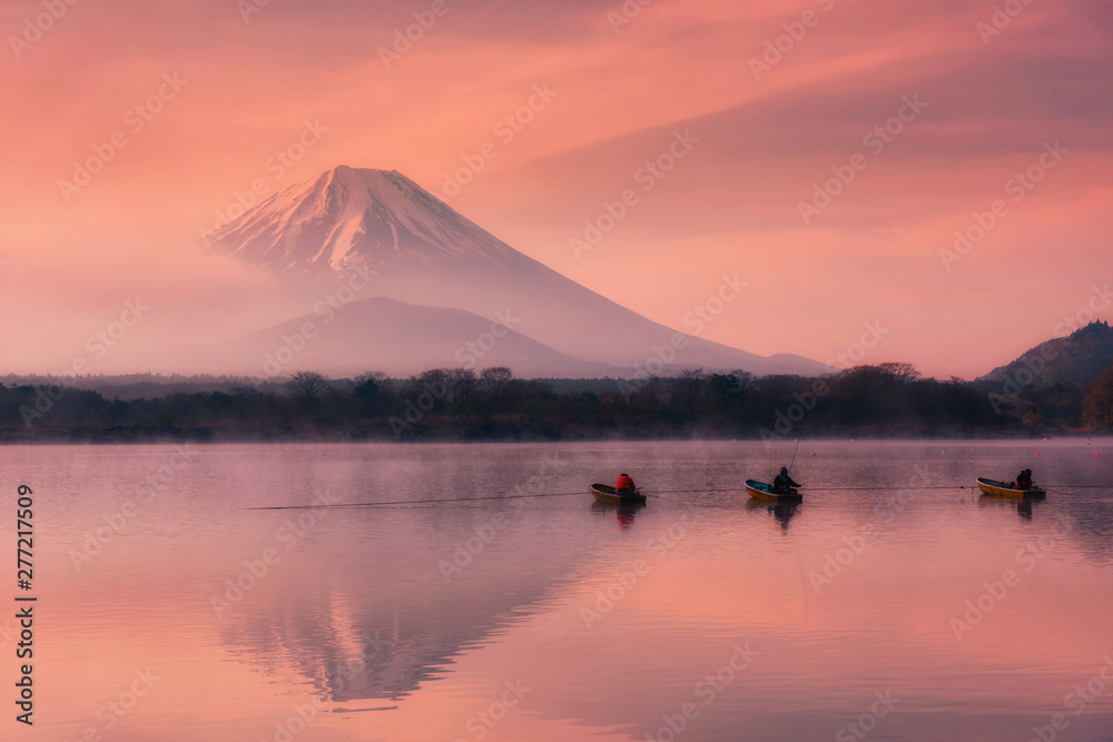 Fuji with twilight sky at Shoji lake, Japan