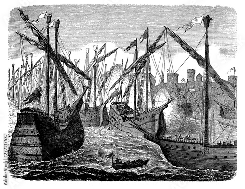 Copenhagen bombarded from the sea by the Hanseatic League fleet during the Danish - Hanseatic war in the 1428 destroying the Danish fleet.