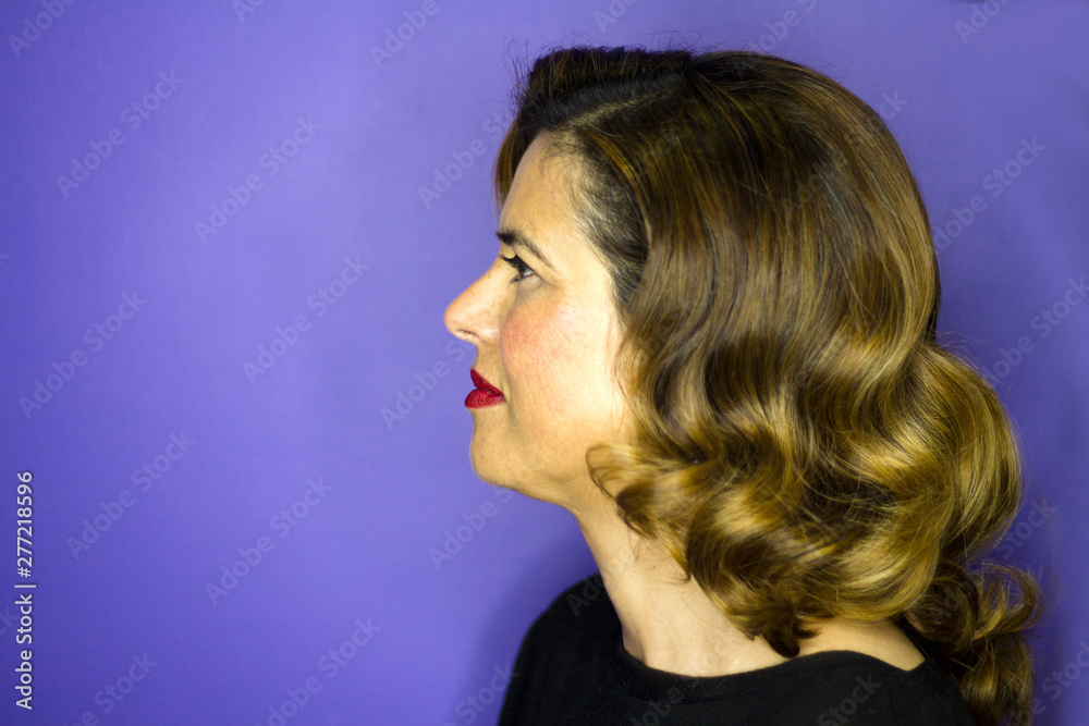 Portrait of woman with brown hair and waves 40s Portrait of woman with brown hair and waves 40s