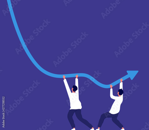 Bankrupt concept. People trying to keep downward financial trend arrow economic risk crisis, money lost business vector. Financial arrow increase, turnover orientation way after downward illustration
