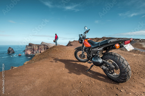 Fototapeta Naklejka Na Ścianę i Meble -  Madeira lonely biker - Ponta de Sao Laurenco, Madeira - Portugal