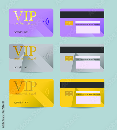 Membership card. Front and back VIP card Template. Business card. Vector illustration
