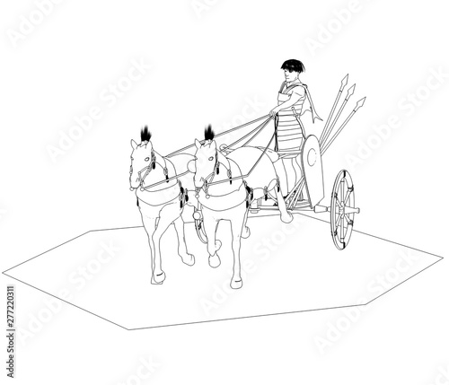 persian chariot, contour visualization, 3D illustration, sketch, outline
