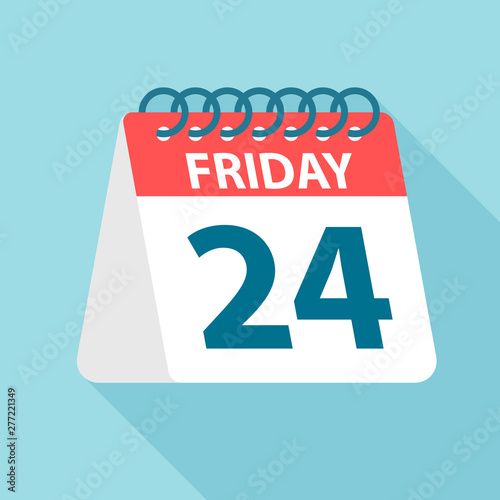 Friday 24 - Calendar Icon. Vector illustration of week day paper leaf. Calendar Template