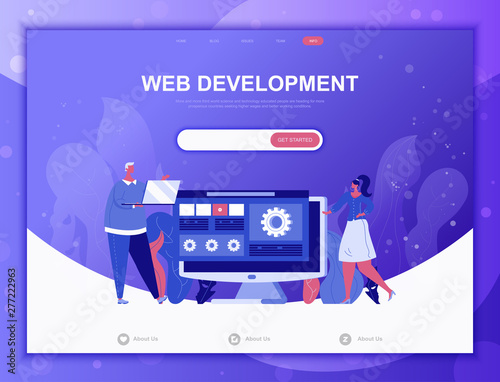 Web Development flat concept vector illustration template for website and mobile app development. Flat landing page template. Decorated cartoon people for web page or homepage.
