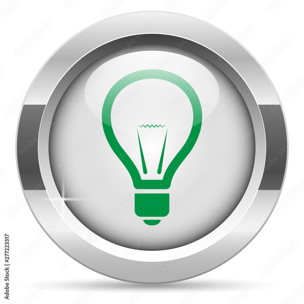 Idea icon.White metal internet button. Glass with green icon, vector. Idea icon.White metal internet button. Glass with green icon, vector.