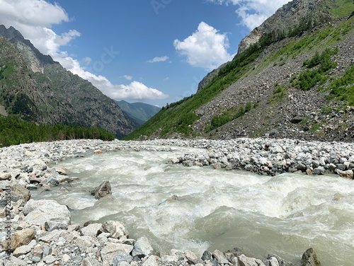 Russia, North Ossetia. Tseyskoe (Tsey) gorge, river Tseydon in summer  photo