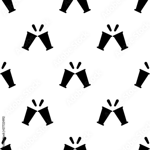 Black silhouette of clang glasses together on white background. Cocktail alcohol drinks. Simple icon. Holiday decorative element. Vector illustration for design, web, wrapping paper, fabric.